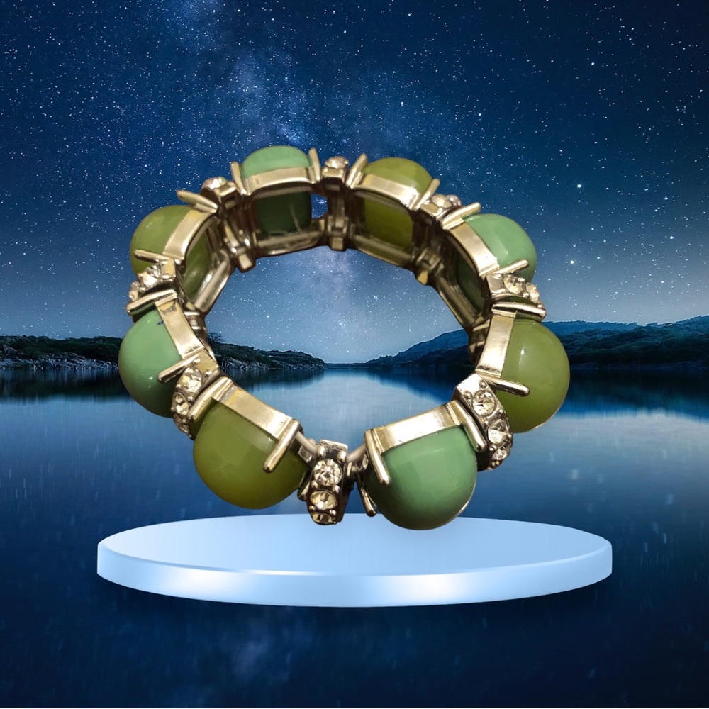 Accented Chunky Beaded Stretched Bracelet Women's Jade/Silver - Picture 3 of 10
